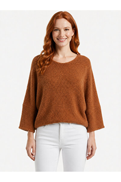 Neden Tekstil Women's Brown Relaxed Fit Knitwear Sweater