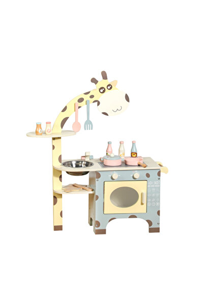 OEM Bucătărie din lemn de jucărie pentru copii - Model Girafă, cu accesorii