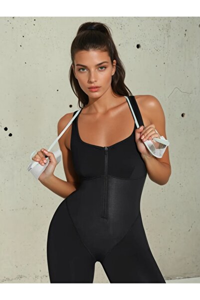 TaliedeViespe Salopetă Sport Modelatoare, Fermoar Frontal, Efect Sauna, Compr...