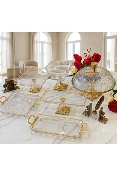 Buldem 6-Piece Luxury Glass Presentation and Service Set with Gold Legs |   C...