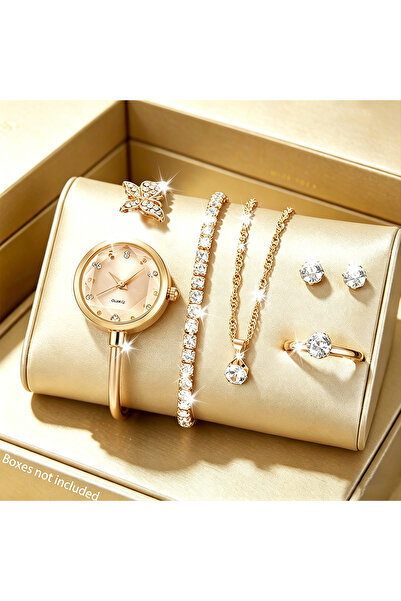 Choice Gold No Box 6pc Elegant Opening-cuff Bangle Women Watch Jewelry Set Fa...