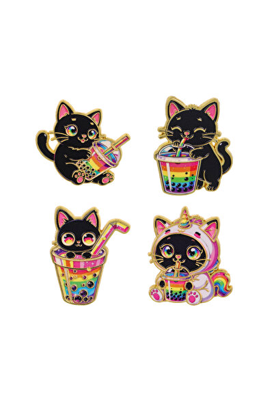 Choice 4pcs 4pcs Rainbow Cat Enamel Pin Cartoon Brooch For Coat Women's Brooc...