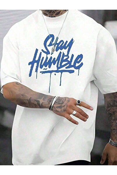 4CR قميص بنمط حروف زرقاء من Stay Humble، قميص مطبوع للرجال للاستخدام اليومي، ...