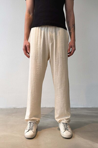 Flaw Wear Elastic Waist Linen Trousers
