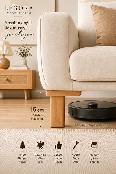 LEGORA WOOD DESIGN ساق أثاث خشبية بطول 15 سم من خشب الدردار، ساق أريكة من خشب...