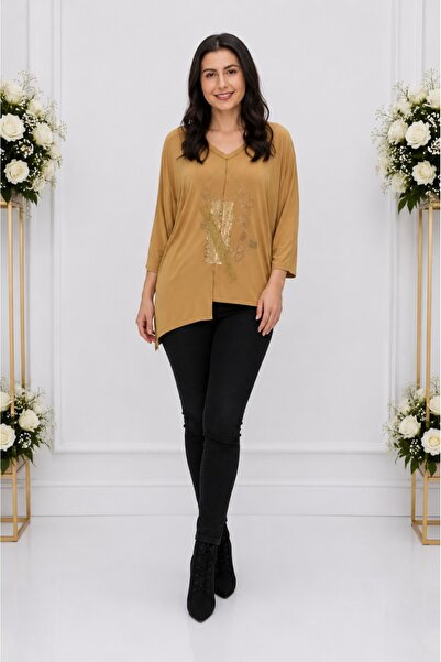 OEM Bluza eleganta Uma cu insertii de strasuri ,nuanta de mustar