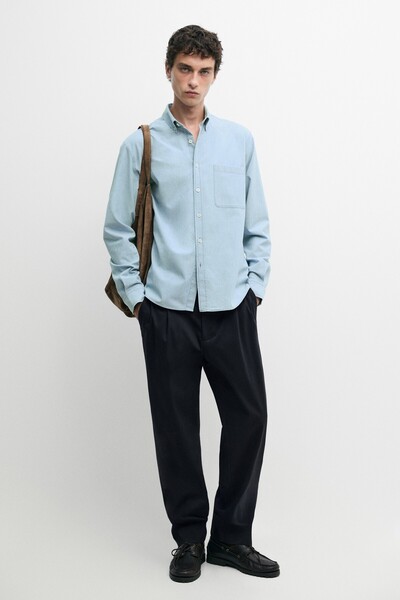 Massimo Dutti Cep detaylı relaxed fit denim gömlek