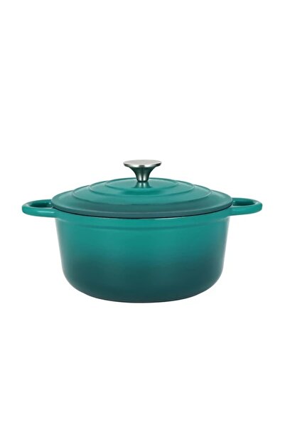 Perfect Home Cratiță din fontă emailată, turcoaz, cu capac, 24 cm, 3,6 L