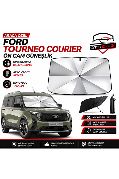 Oto Çizgi Ford Tourneo Courier Şemsiye Tip Ön Cam Güneşliği Katlanabilir UV K...