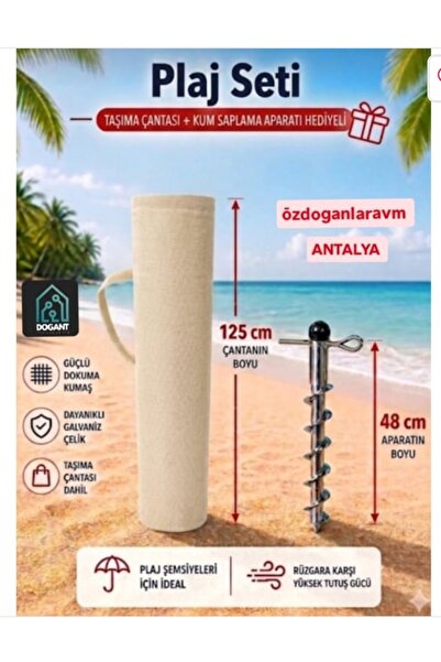 dogant özdoğanlar avm Plaj Kamp Deniz 2 li Set Şemsiye Çantası Demir 48 Cm Kazık