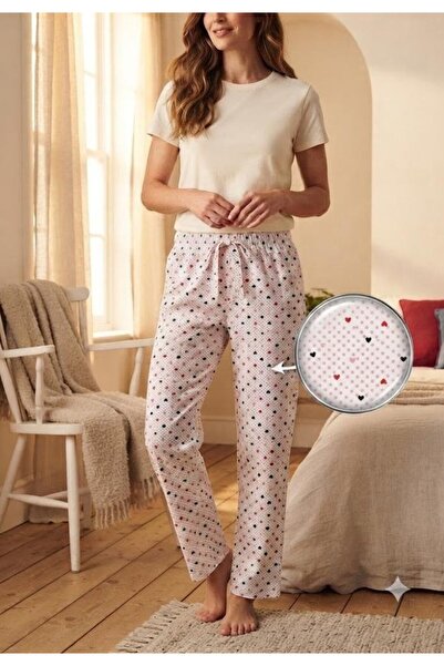 Serena Pantaloni de pijama de dama ALB cu NEGRU si ROSU