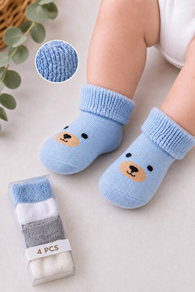 Panfilia 100% Cotton 0-6 Months Baby Towel Socks Set of 4 / Unisex Baby Girl ...