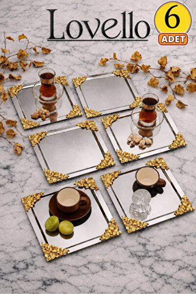 LOVELLO Jasper Lüx 4 Corner Gold Floral Square Silver Plated Model Tea-Coffee...