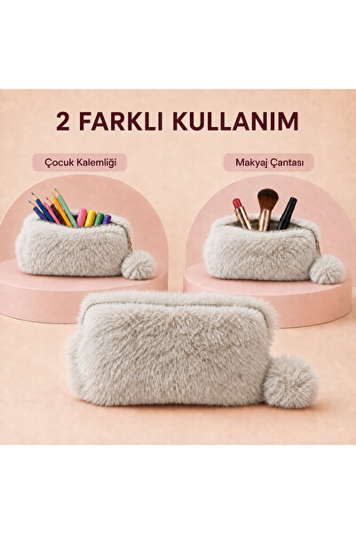 Heribom Peluş Kadın Makyaj Çantası & Çocuk Okul Kalemliği