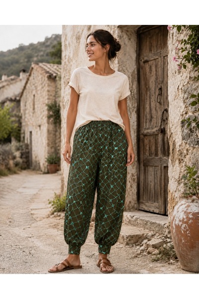 Derya Kurşun Patterned Cuffed Shalwar Trousers 0527-015