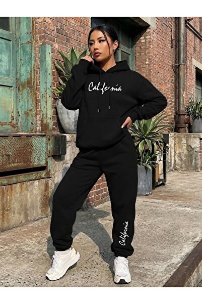 WOODROFFE Unisex California Printed Oversize Hooded Tracksuit Set Loose Fit