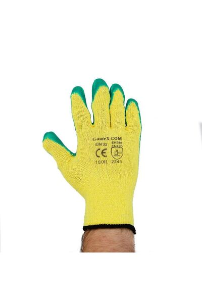 Interbabis Mănuși de protecție Meralda, bumbac cu latex striat, verzi, set 12...