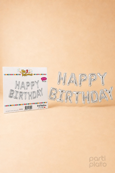 He2 Balloons Gümüş (Silver) Happy Birthday Folyo Harf Balon Seti 16 İnç 40 cm...