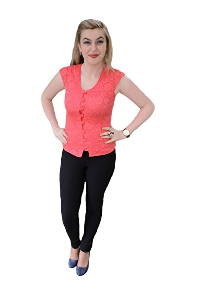 OEM Camasa fina cu dantela, nuanta de corai, model casual-elegant