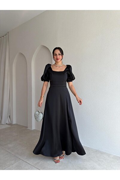 Mooi Butik Yaris Satin Maxi Dress 4060 - Black