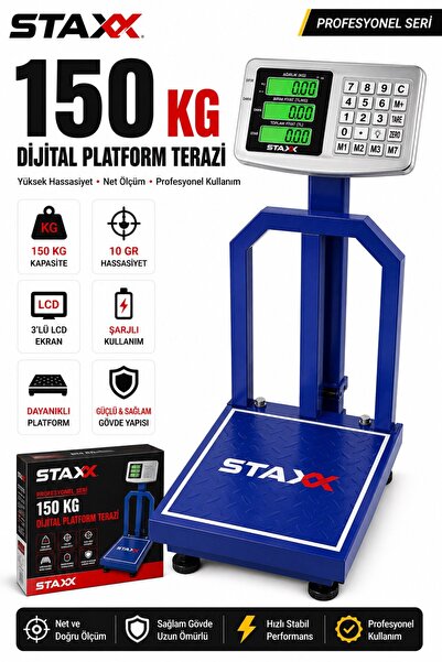 STAXX POWER Yüksek Hassasiyet 150 KG Dijital Platform Terazi | 10 Gr Hassasiyet | Şarjlı LCD Elektronik Baskül
