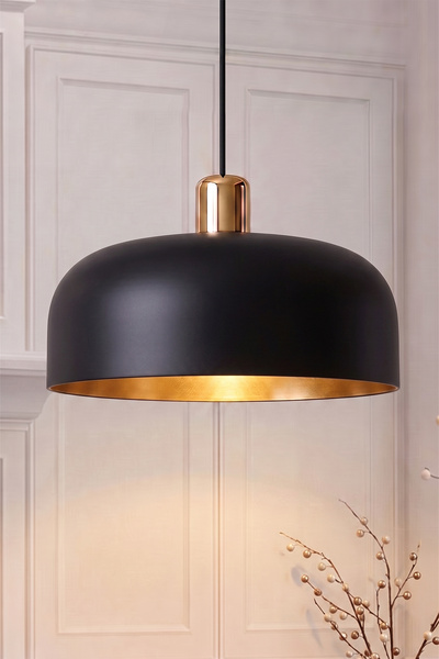 Marrien Marella Modern Gold Detaylı Siyah Gold Metal Sarkıt (30 cm) Yemek Mas...