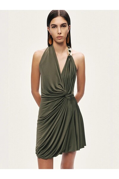 Nocturne Burgu Detaylı Halter Yaka Mini Elbise 2765