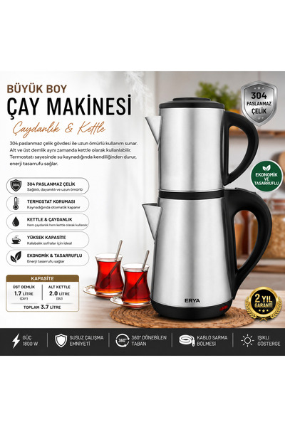 Genel Markalar İŞBİR 304 ÇELİK ÇAYCI ÇAYDANLIK KETİL TERMOSTATLI BÜYÜK BOY PA...
