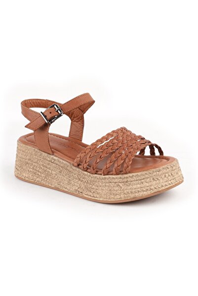 Mammamia Women's Sandals Daily Genuine Leather Knitted Strap Wedge Sole Buckl...