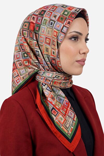 hadiora Women's Orange Geometric Patterned Stitched Writing Cotton Casual Scarf