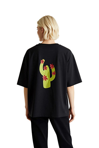 PayBuy Women's Oversize T-Shirt Cactus Flower Print Relaxed Fit Casual Wear M...
