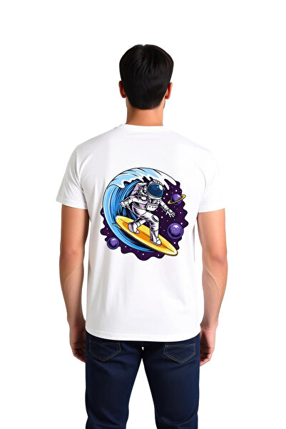 PayBuy Men's Astronaut Surfing Cosmic Waves Printed Relaxed Fit Cotton T-Shir...