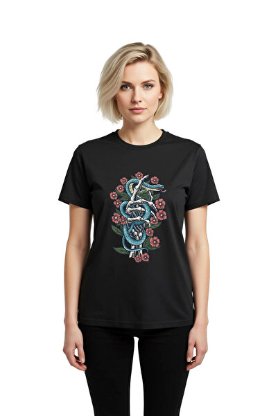 PayBuy Women's 100% Cotton Graphic Printed T-Shirt Snake Skeleton Hand Flower...