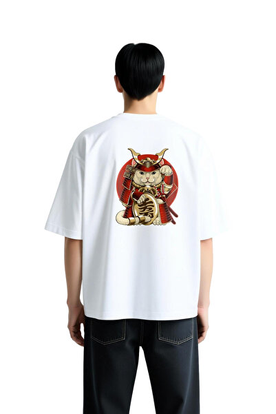 PayBuy Men's Oversize T-Shirt Samurai Cat Printed Relaxed Fit 100% Cotton Dai...