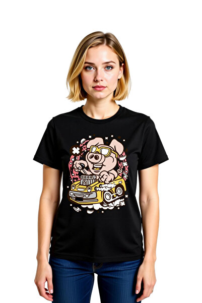 PayBuy Women's Funny Pig Driver Printed Short Sleeve T-Shirt with Glasses Car...