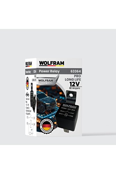 WOLFRAM Çift Platinli Siyah 4 Uçlu Pro Marş Güç Rölesi 12V 80A