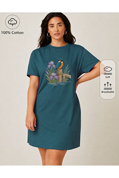 classy moda Μπλουζάκι με στάμπα πουλιού κολιμπρί και λουλουδιού ίριδας, υπερμ...
