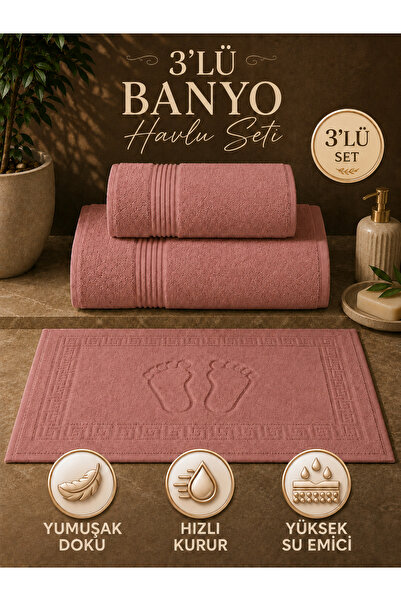3’lü Banyo Havlu Seti 70x140 50x90 50x70 cm Yumuşak Dokulu Banyo El Yüz ve Ayak Havlusu Takımı