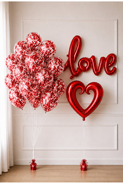Balonsan Heart Red Love Lettering Foil Balloon Garland Valentine's Day Decora...
