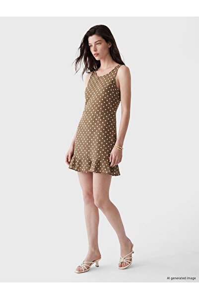 LC Waikiki Lcw Comfort Brown U-Neck Polka Dot Mini Dress
