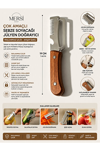 Çok Amaçlı Sebze Soyacağı Jülyen Doğrayıcı Paslanmaz Çelik Meyve Soyma ve Şişe Açacağı