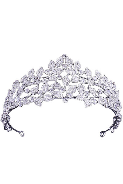 VeeShop Elegant Winter Forest tiara, with leaves and faceted white crystals