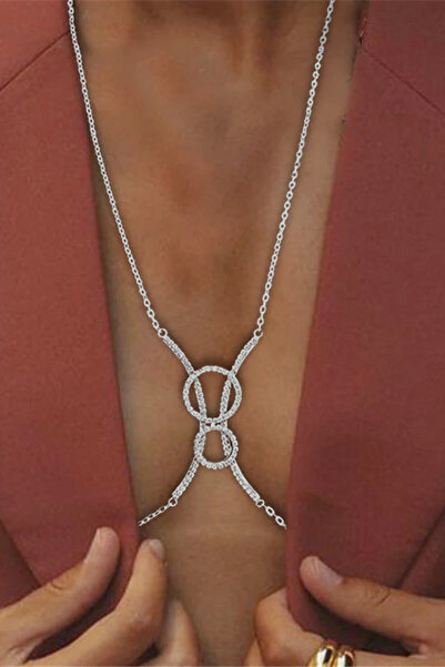 VeeShop Lant pentru corp elegant, semicercuri si doua inele cu cristale in su...