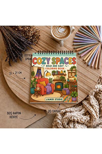Boyama kitabı / Cozy Space Boyama / Çocuk ve Yetişlinler için / 21x21 cm / 20 Sayfa
