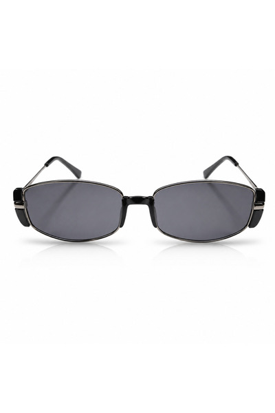 Matteo Ferari Unisex Black Geometric Sunglasses with Grey Lenses and Metal Fr...