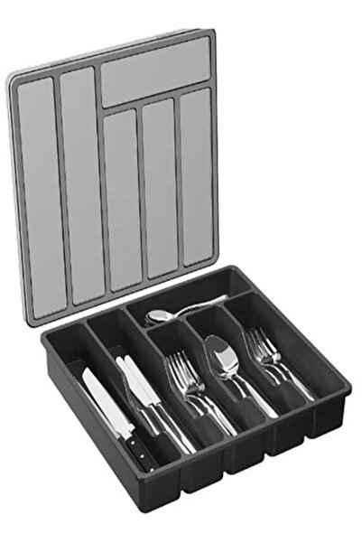 STARSTAR Black cutlery storage box with lid and 6 compartments