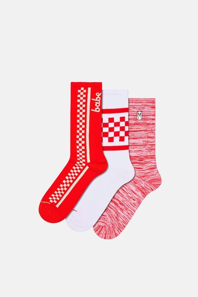 Happy Socks - طقم جوارب أحذية رياضية أحمر مكون من 3 قطع