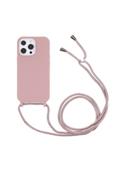OEM Θήκη TPU Σιλικόνης με κορδόνι λαιμού για iPhone 13 Pro Max 6.7 ιντσών - Ροζ