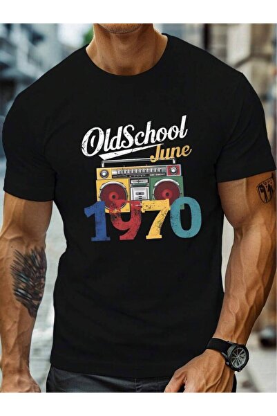 9JY طباعة جرافيكية على طراز Old School June 1970 Boombox، تي شيرت رجالي بأكما...
