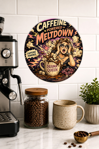 Mayeka Caffeine Powered Meltdown Drama Queen Pop-Art Round Mdf Table Coffee